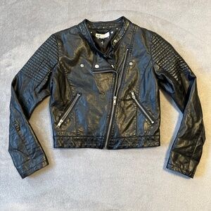 H&M Kids Faux Leather Moto Jacket Black 10-12 Youth Biker Punk Rock Edgy Grunge